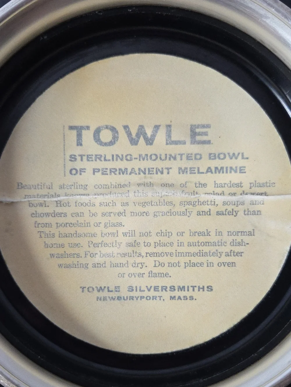 Vintage Towle Black Melamine and Silver Sterling-Mounted 11